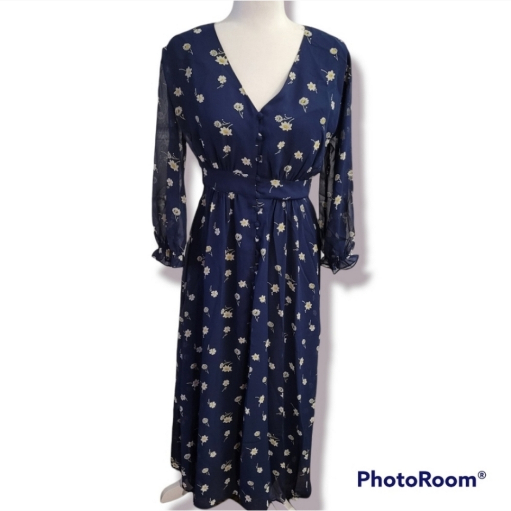 NWT Madewell Sheer Sleeve Button Front Midi Dress in Floral Heyday Print - Picture 4 of 4